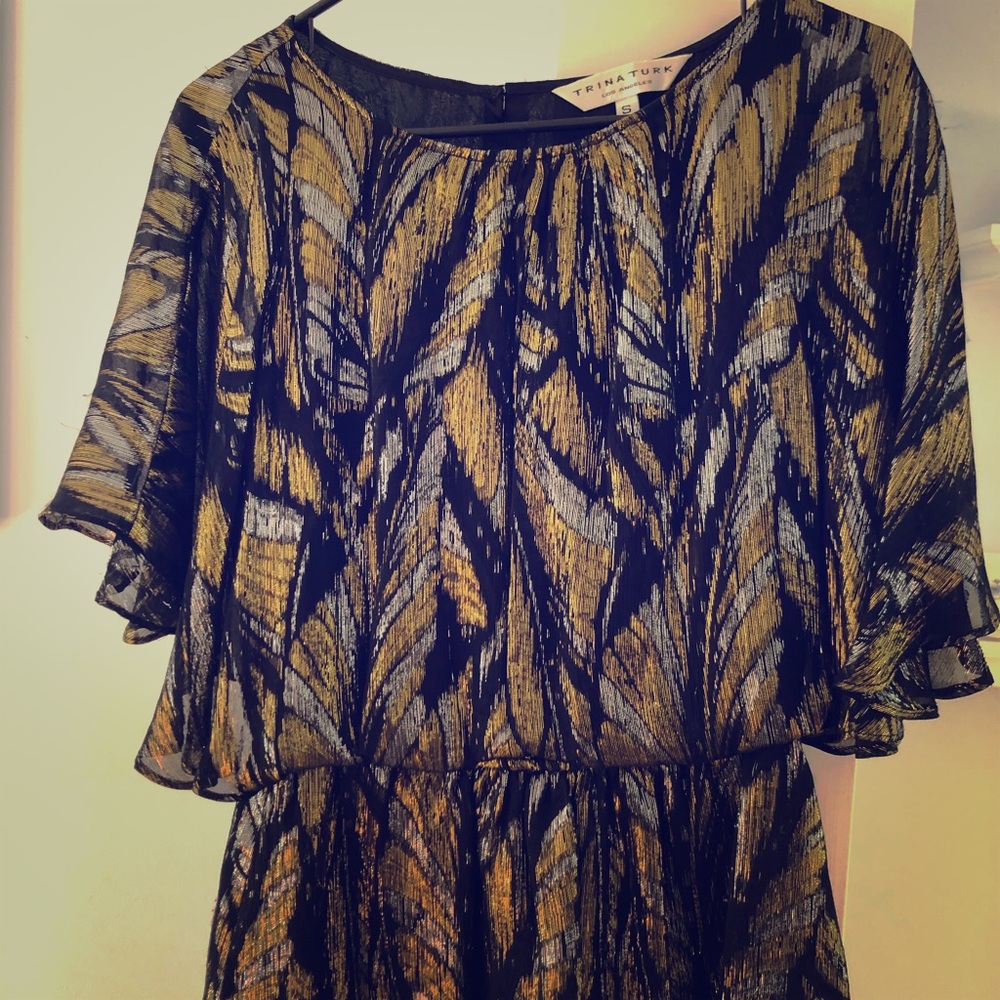 Trina Turk gold and silver metallic shirt